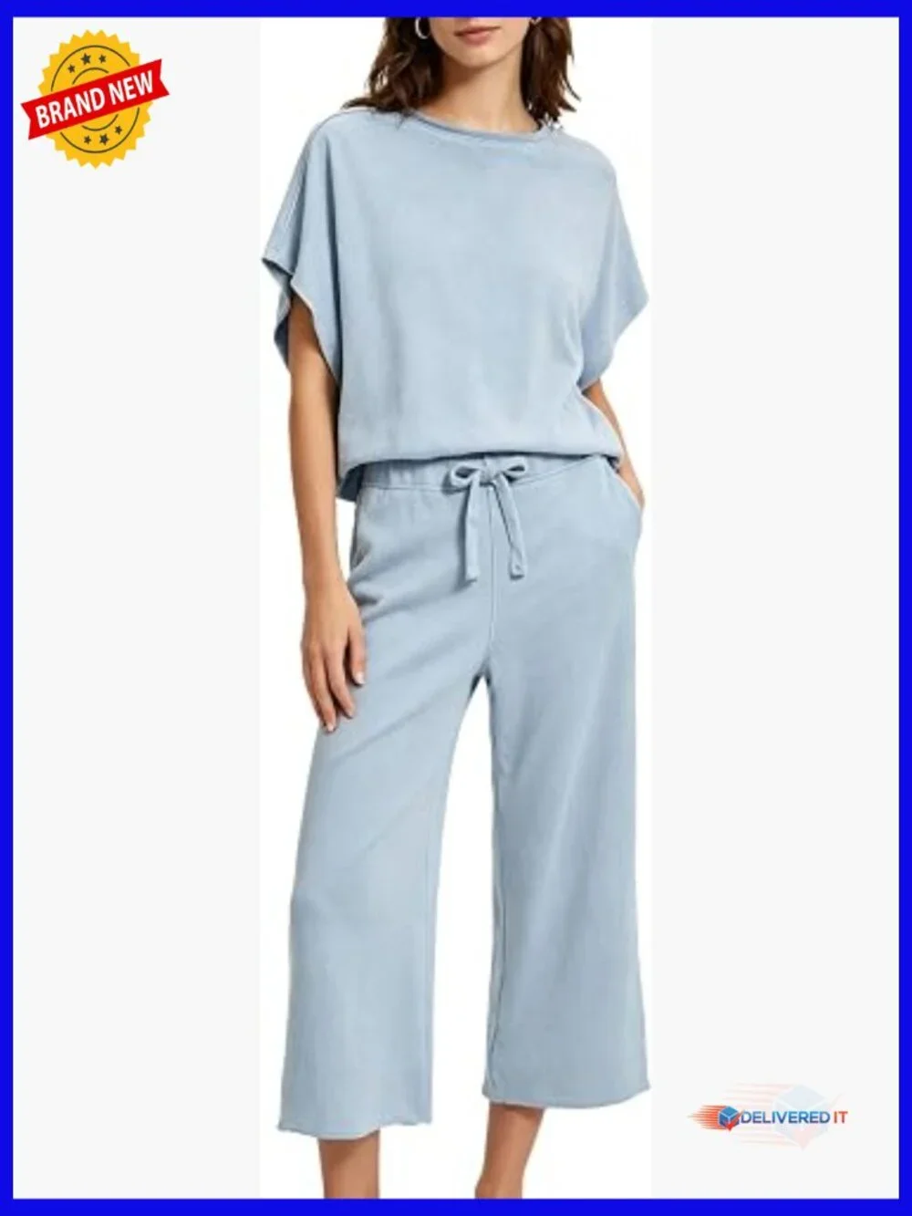 Women's Short Sleeve Top & Capri Pajama Set, Loungewear Matching Set